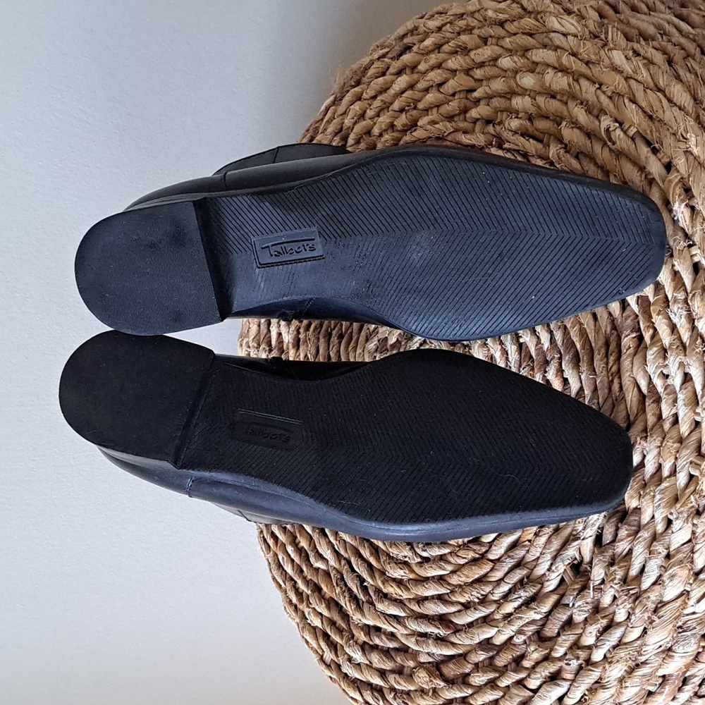 Talbots Womens Black Leather Side Zip Square Toe Low Heel Ankle Booties S-7.5 - Picture 7 of 9